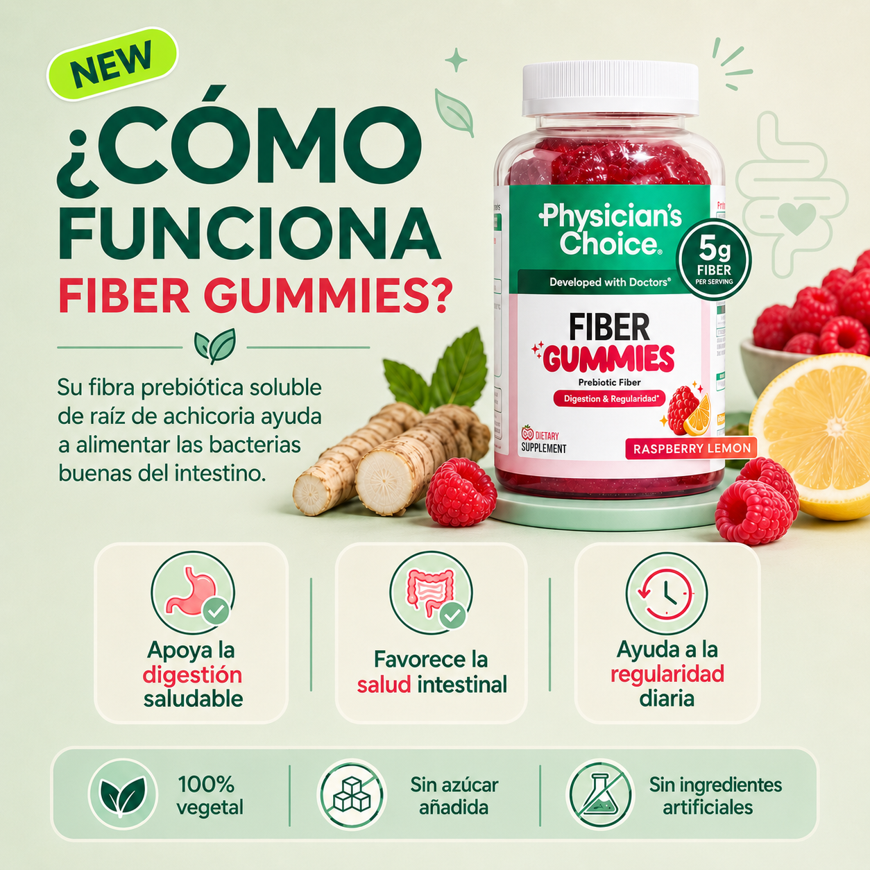 Gomitas con 5 g de fibra que ayudan a aliviar el estreñimiento y favorecen la salud intestinal