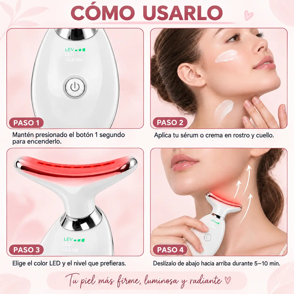 Masajeador Facial de 7 Colores LED | Cuidado de rostro y cuello desde casa