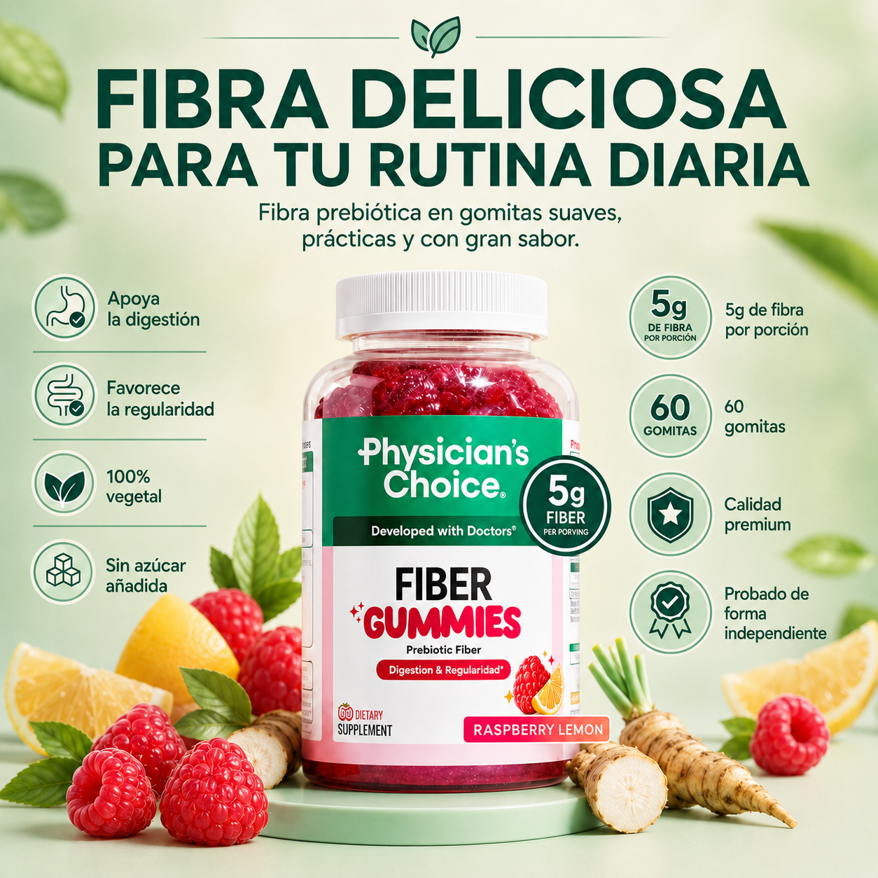 Gomitas con 5 g de fibra que ayudan a aliviar el estreñimiento y favorecen la salud intestinal