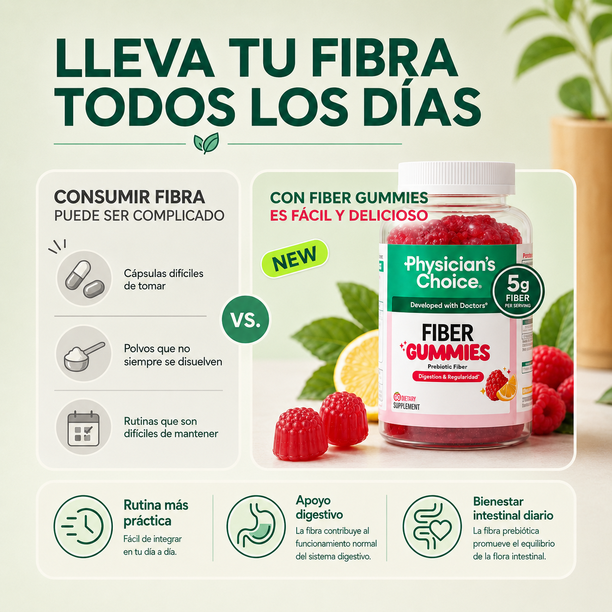 Gomitas con 5 g de fibra que ayudan a aliviar el estreñimiento y favorecen la salud intestinal