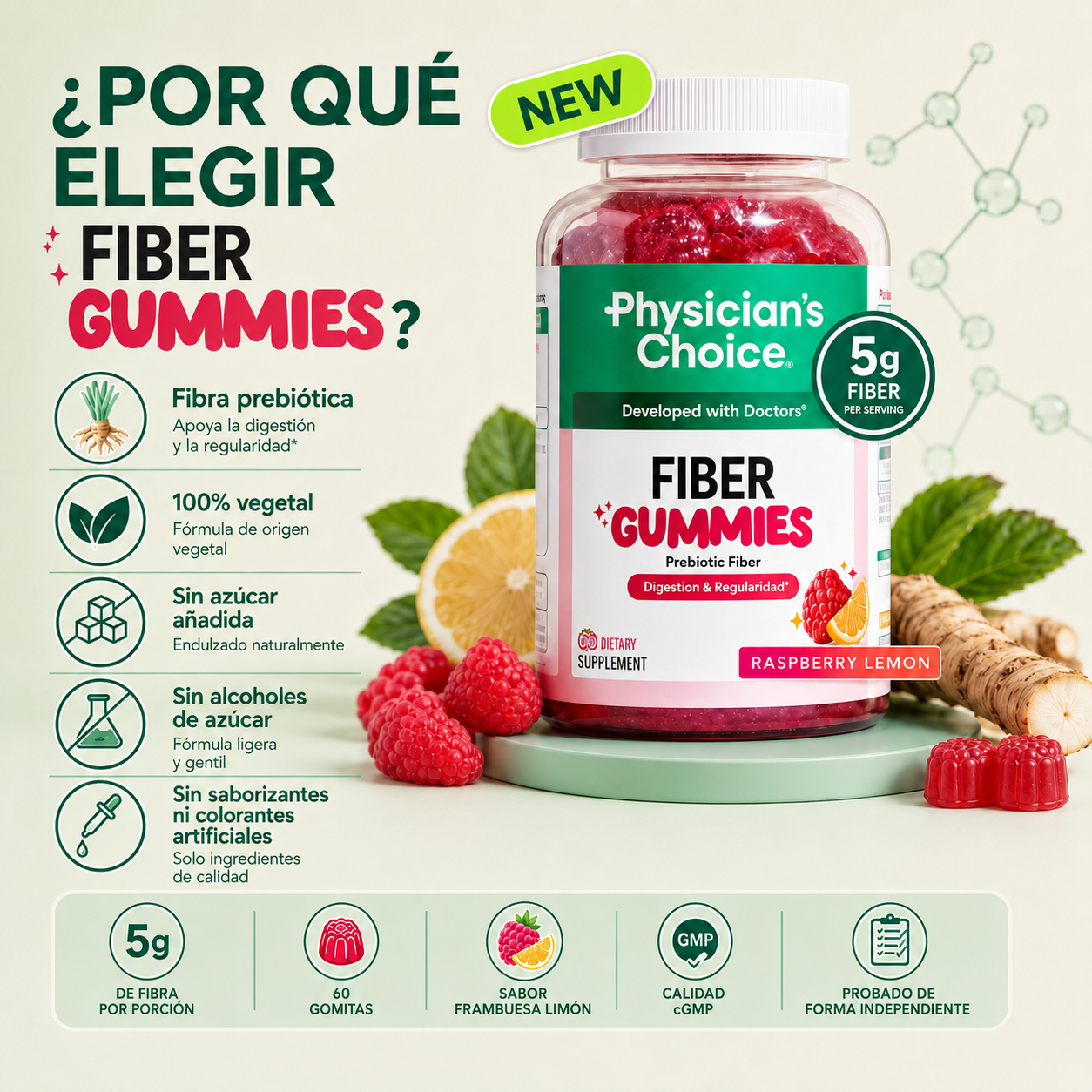 Gomitas con 5 g de fibra que ayudan a aliviar el estreñimiento y favorecen la salud intestinal