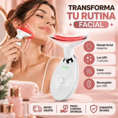 Masajeador Facial de 7 Colores LED | Cuidado de rostro y cuello desde casa